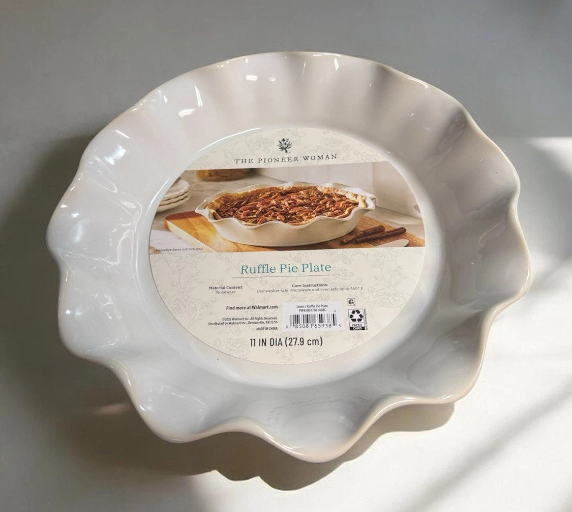 Pioneer Woman Ruffle Pie Plate Linen 11 Inch Diameter Microwave Safe