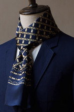 100 Silk men women Scarf neckerchief Wrap long plaid navy blue beige MY116-14