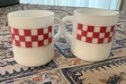 Ralston Purina RP Co Vintage Checkered Milk Glass Coffee Cups Set of 2