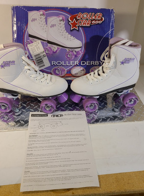 Roller Star 600 Roller Derby Skates Womens Size 7 White & Purple PRE-OWNED