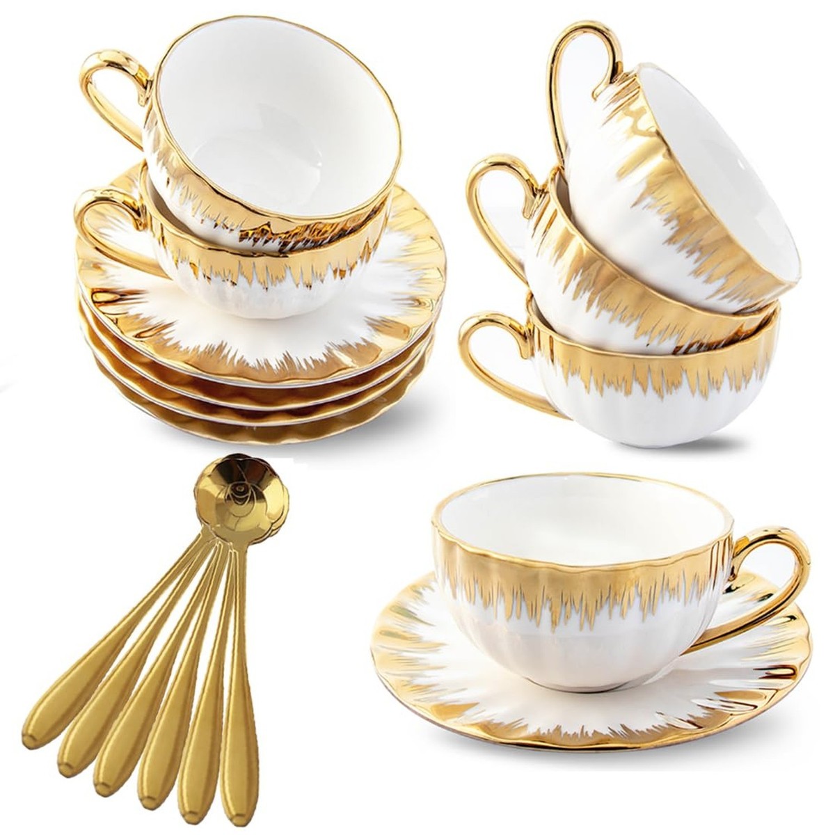 Gold Rimmed Ceramic Coffee Mug with Saucer Cappuccino Mug, 6 oz, for Coffee,  ... | eBay