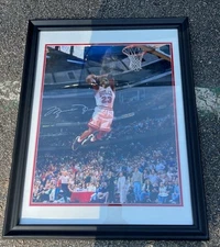 Michael Jordan Mid Air Slam 16x20 Autographed Upper Deck UDA FRAMED 