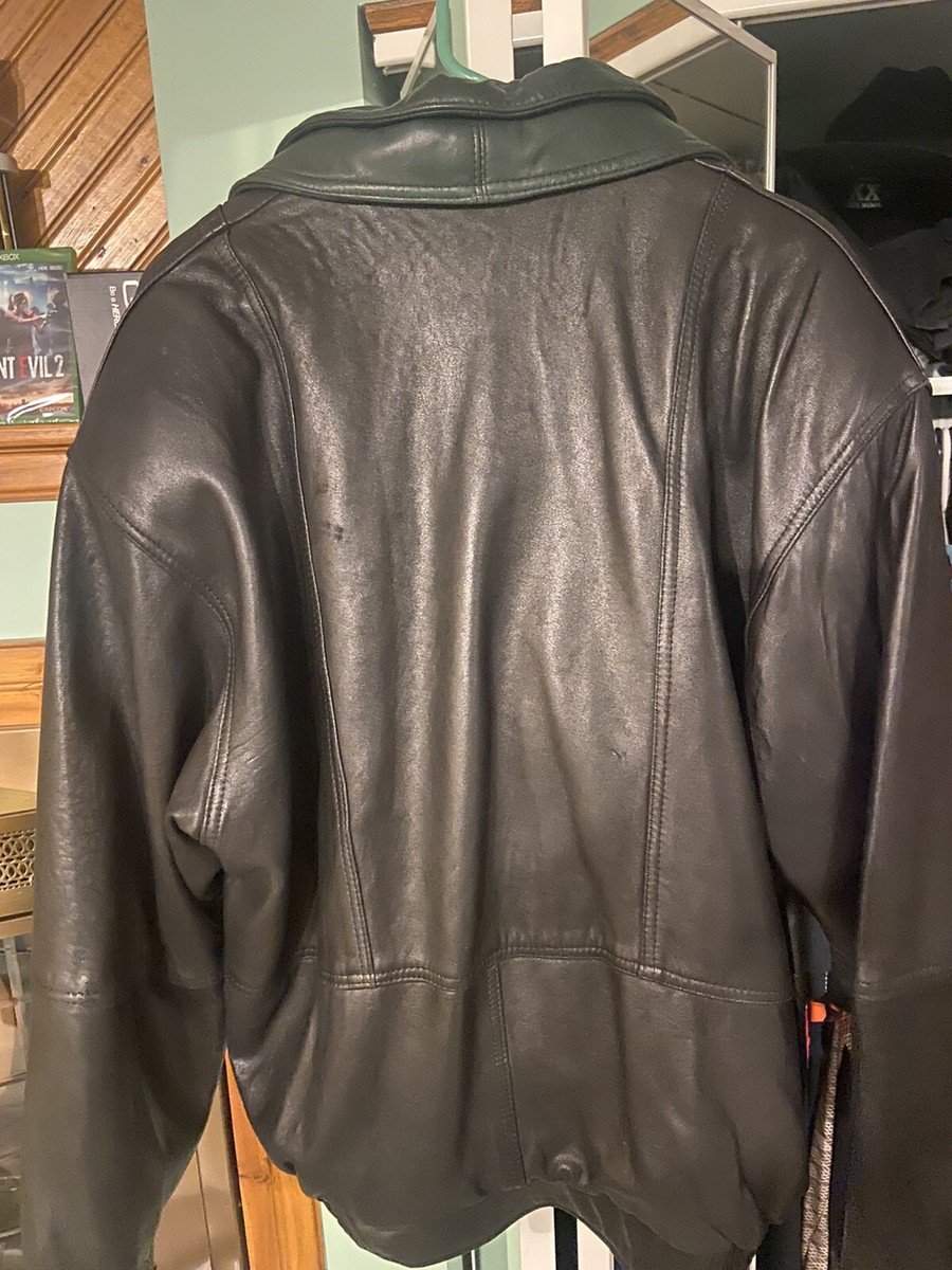 VINTAGE MOUTON RARE BLACK LEATHER BOMBER JACKET MENS SIZE VINTAGE MOUTON RARE BLACK LEATHER BOMBER JACKET MENS SIZE