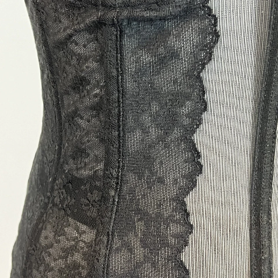 Corsé transparente floral negro anémona Warner Merry Widow 34B vintage Foto 4 de 4