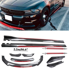 Front Bumper Lip Spoiler/ Body Kit+Side Skirt Carbon Fiber For Dodge Charger