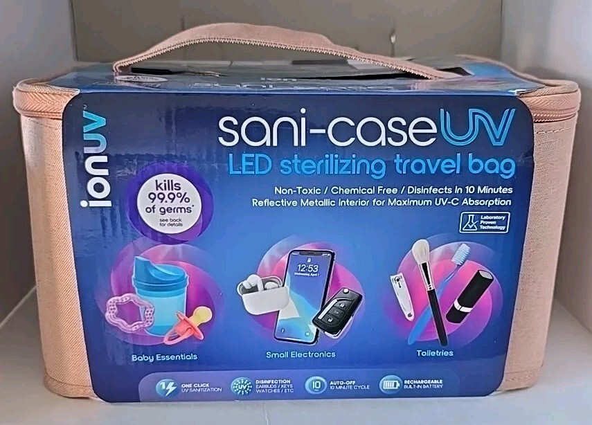 TZUMI ionuv Sani-Case Portable Travel Bag UV LED Sterilizing Pink  NEW