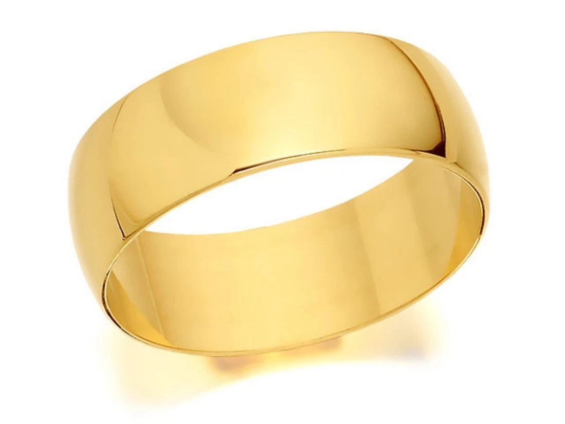 F. Hinds Mens 9ct Yellow Gold D Shaped Heavyweight Grooms Wedding Ring 7mm