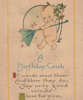 1910's Birthday Kewpie Style Baby Cute Vintage Postcard