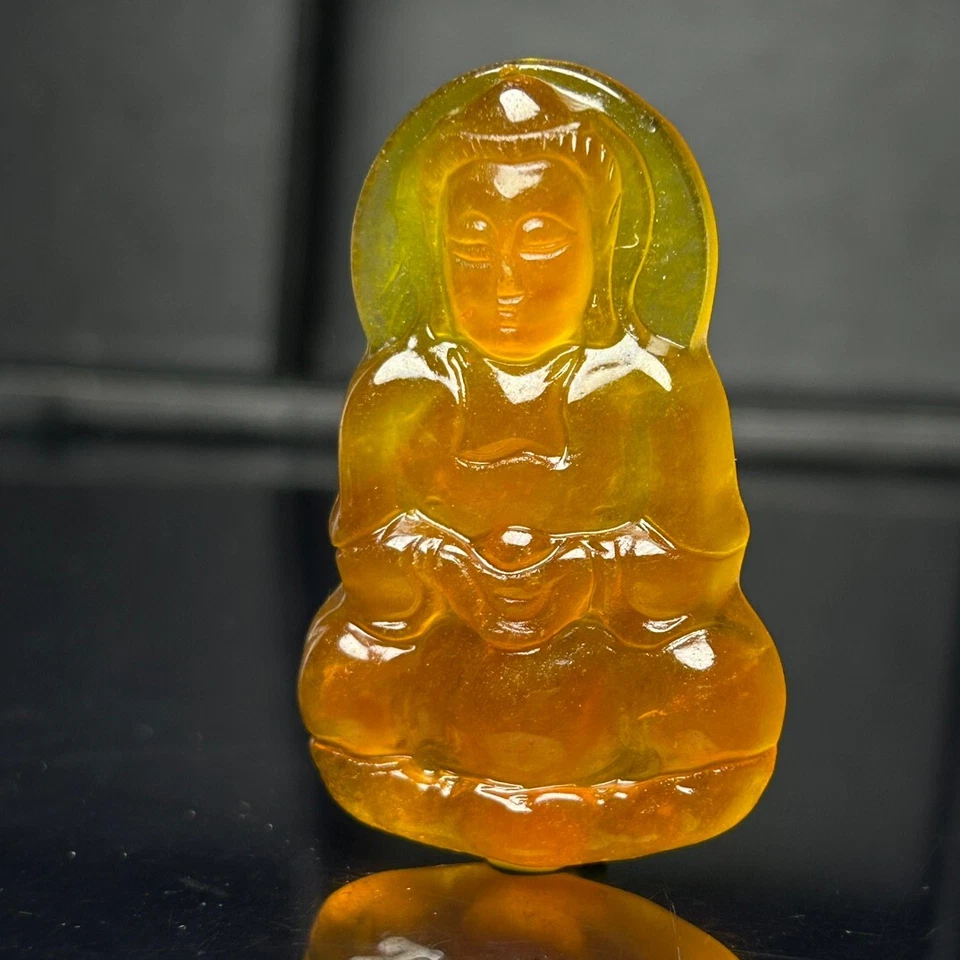 Nature ice Yellow jade Jadeite Carved Avalokitesvara Pendant&Necklaces - Image 4 of 4
