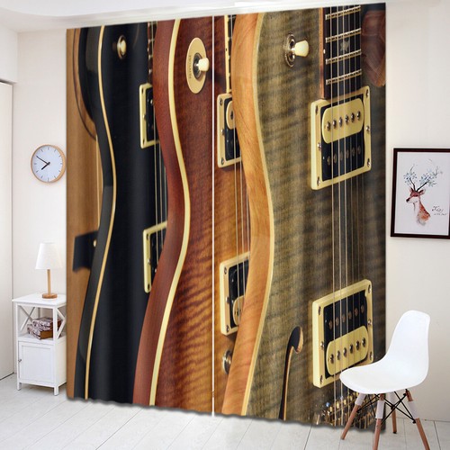 2 Paneles 3D Cortinas de Ventana Tres Colores Tema de Guitarra Cortinas de Bloqueo Tela Nuevo - Imagen 3 de 11