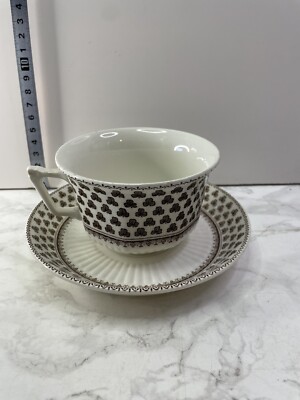 Vintage Adams Micratex Ironstone Teetasse & Untertasse ~ Brentwood Empress schwarze Kleeblätter