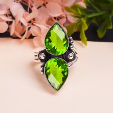 Peridot Green Gemstone 925 Sterling Silver Ring Oxidize Jewelry Gift For Mom.