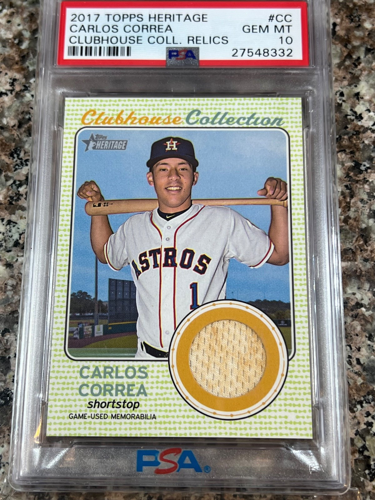 2017 Topps Heritage CARLOS CORREA Clubhouse GAME USED DIRTY Patch GU SP PSA 10 view 6