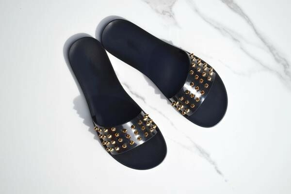 Rockstar black sandals with gold spikes for women sizes 8 & 9-image