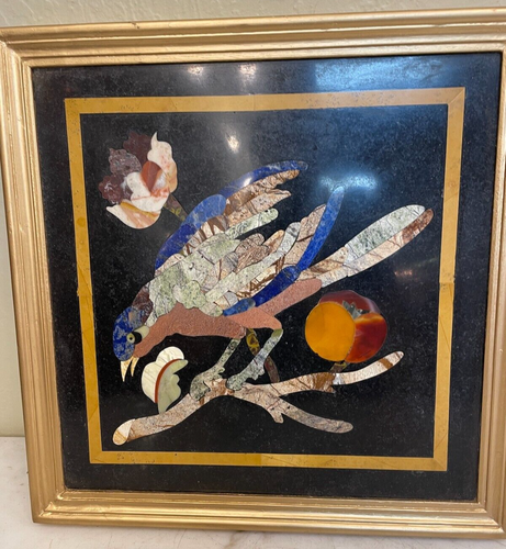 Prächtige Pietra Dura Mosaikplatte mit Edelstein-Inlay - Vogel auf Baum