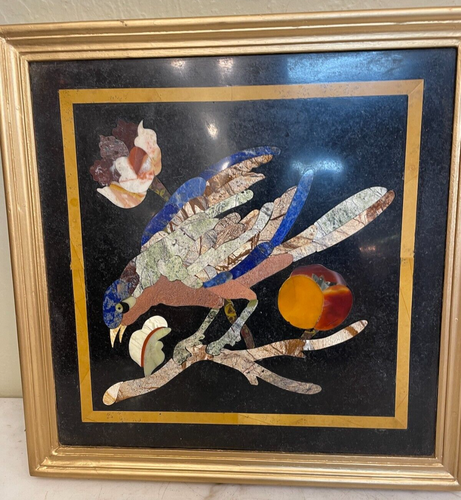 Prächtige Pietra Dura Mosaikplatte mit Edelstein-Inlay - Vogel auf Baum - Bild 1 von 16