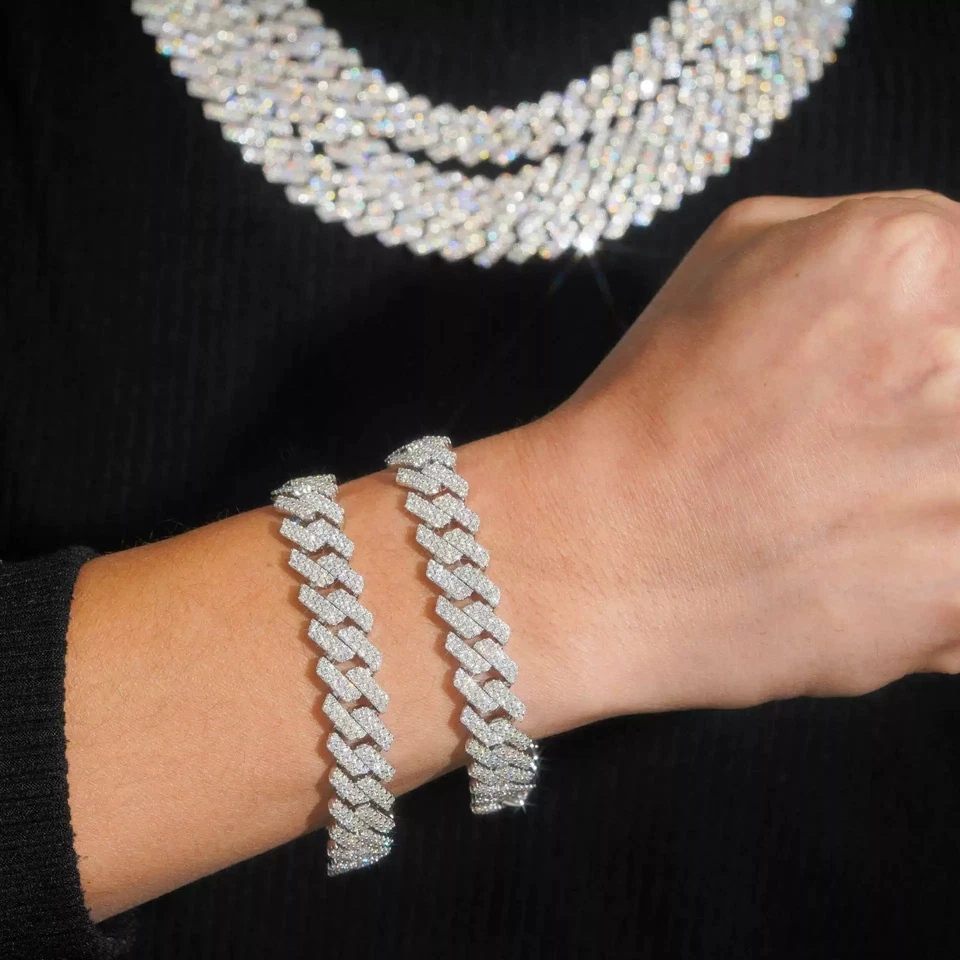 Collar de plata 925 MOISSANITE real Miami cadena de eslabones cubanos hip hop helado Foto 4 de 4