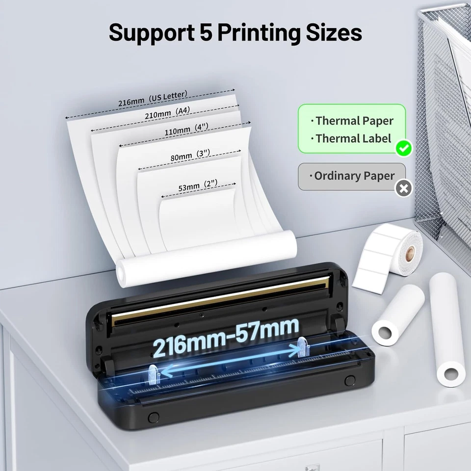 Phomemo M832 A4 Drucker Wireless Bluetooth Thermo-Reisedrucker Inkless Maker DE - Bild 4 von 4