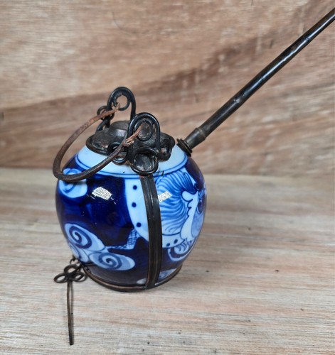 Antique Lao/Chinese Asian Water Pipe, Ceramic, Brass Stem – Rare Collectible - Picture 10 of 21