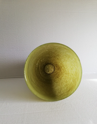 Scottish Monart Olive Green Cased Glass Mottled Swirl Flared Vase.C1935 Shape OE - Picture 11 of 17