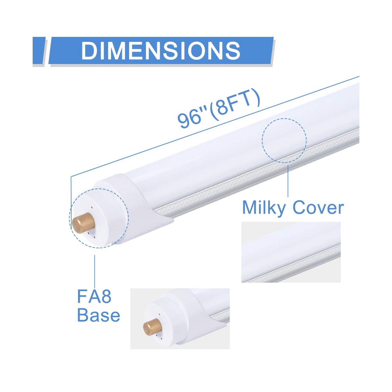 8ft LED Bulbs,8 foot LED Shop light, F96T12 T12 Bulb Fluorescent