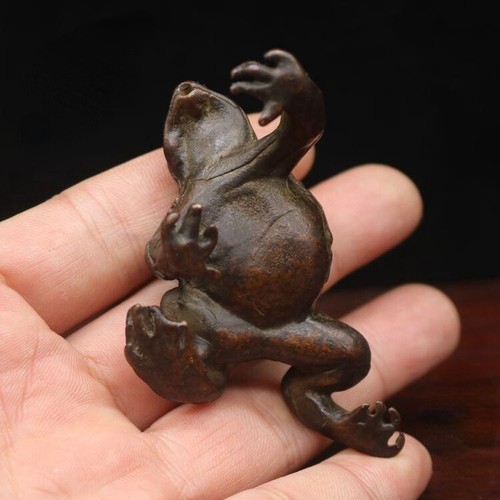 Bronze Antique Battered Brass Gold Toad Tea Pet Antique - Picture 7 of 7