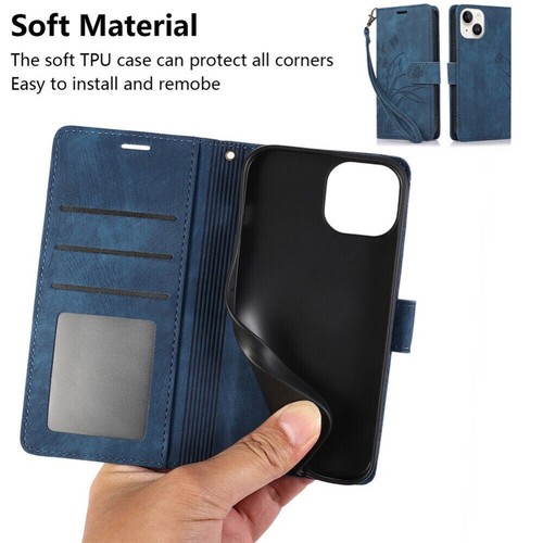 Wallet Case For iPhone 16e 15 14 13 12 Pro Max Plus Leather Flip Cover w/Lanyard - Picture 26 of 33