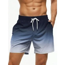 Men's Gradient Swim Trunks Beach Shorts 3d Print Summer Elastic Waist Drawstring
