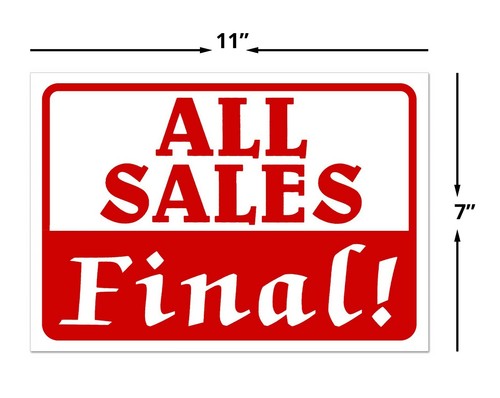 ALL SALES FINAL Retail Store Sale Sign Business Shopping Message 11"x 7" Sign - Picture 2 of 6