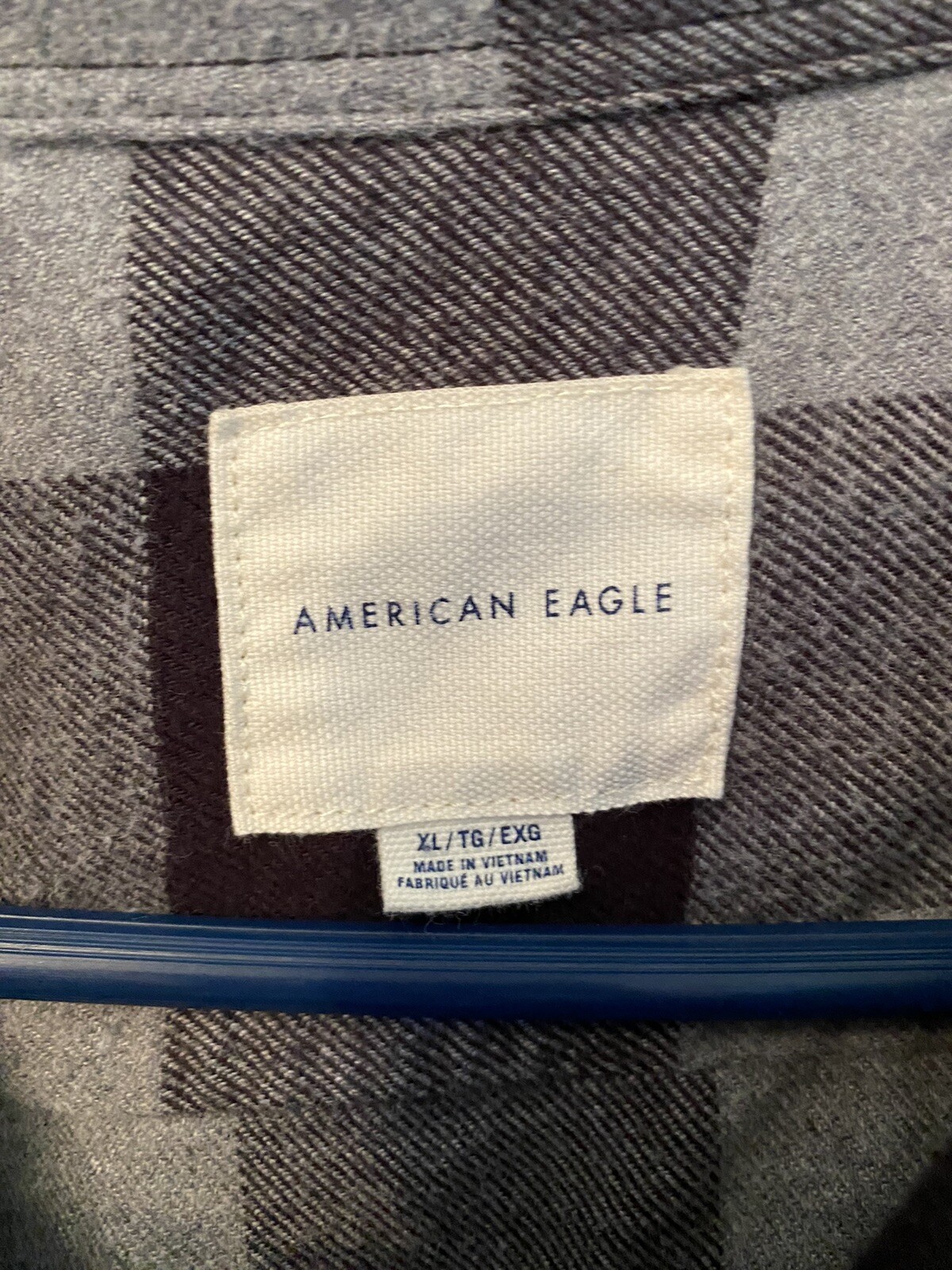 American Eagle Mens Long Sleeve Black Grey Plaid Flannel Shirt - Size XL