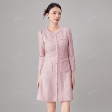 French Style Womens Round Neck Beading 3/4 Sleeve A Line Dress Sequin Fashion Sz