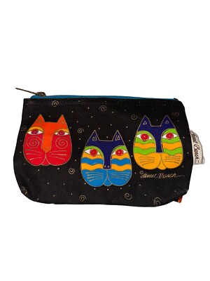 Laurel Burch Cosmetuc Makeup Pouch Zippered Pouch Black Cat Faces Feline Frolic