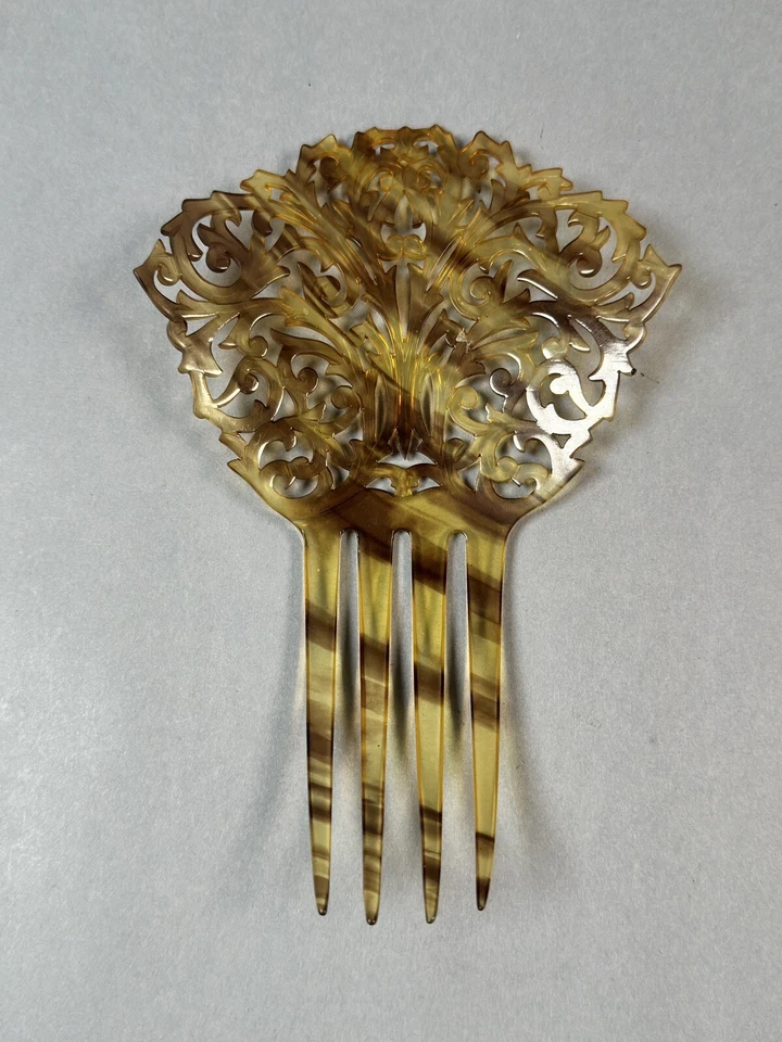 VICTORIAN HAIR COMB FAUX TORTOISE SHELL LARGE HAIR FORK - Image 4 of 4