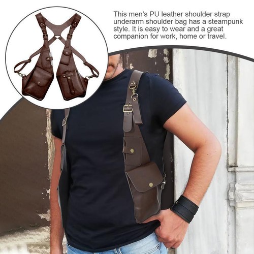 Retro Leather Strap Armpit Crossbody Bag Outdoor Square Phone' Package Cell B3K1 - Picture 9 of 17