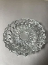 Vintage Large Lead Crystal Cut Clear Glass Cigar Cigarette Ashtray 7” Heavy