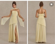 Azazie Yellow Strapless Sleeveless Bridesmaid Dress w/ Scarf Wrap Petites 4