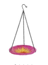 Hanging Glass Pink Flower Bird Bath Bird Feeder 8 In for Garden Decoration
