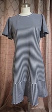 Michael Kors Dress Striped Flutter Sleeve Ruffle Hem Size L Petite Navy Bone