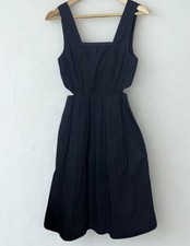 Madewell Black Midi Dress Cutout Waist 100% Cotton Pockets Minimalist Style Sz 0