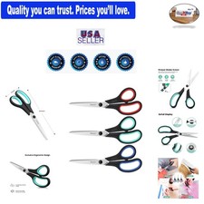 3 Pack Heavy Duty 8-Inch Stainless Steel Scissors with Comfort Handles