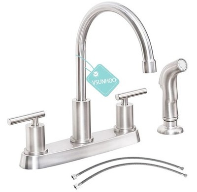 VSUNHOO Brushed Nickel Pull-Out Kitchen Faucet High Arc Lever w/ Side Sprayer