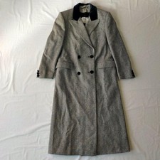 Aquascutum Wool Tweed Chester Coat 118cm Length 80s England White Black