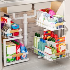 2 Pack Under Sink Organizers and Storage, Height Adjustable 2-Tier Pull Out C...