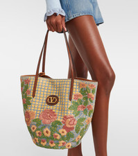 Valentino panier de fleurs medium embroidered raffia shopping bag - BNWT