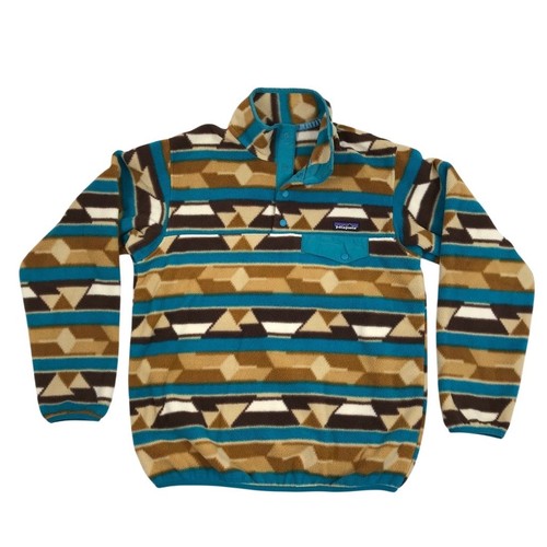 PATAGONIA Synchilla T-Snap Fleece Pullover Women M Tribal Aztec Teal Brown Rare - Picture 3 of 10