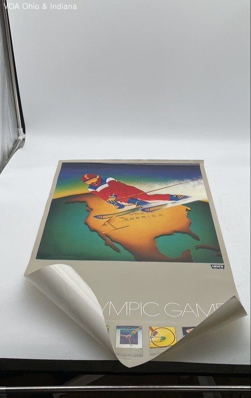 Levi's 1980 Winter Olympic Games Skiing Poster 18x24 Vintage North America Map