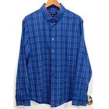 Mizzen Main Leeward Blue Plaid Trim No Tuck Dress Shirt Mens Large L Long Sleeve