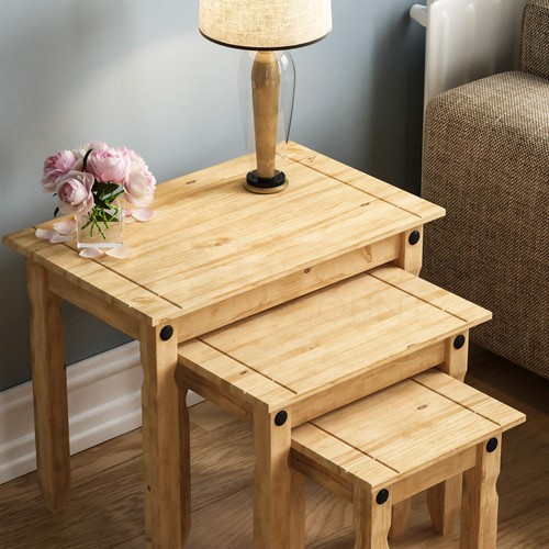 Corona Nest of 3 Tables Mexican Solid Waxed Pine Living Room Furniture Units - Picture 4 of 7