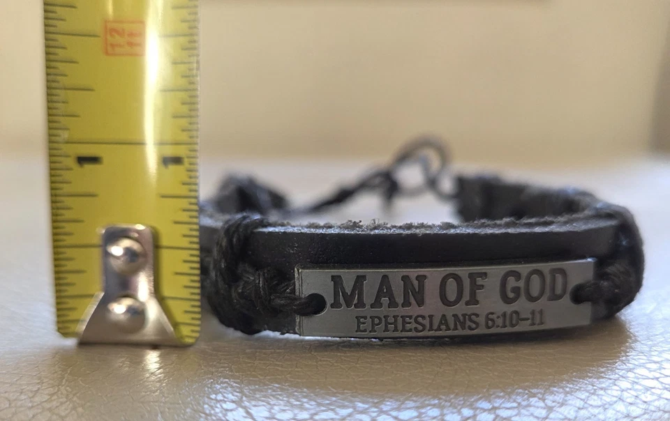Christian Leather Bracelet for Men Wristband Jewelry Gifts Ephesians Verse Black - Image 4 of 4