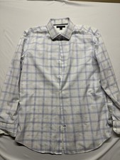 Banana Republic Non-Iron Slim Fit Plaid Dress Shirt White Blue 16-16.5 L Men